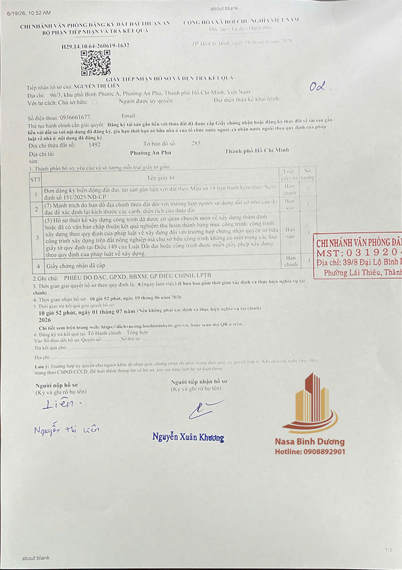 Hoàn công nhà ở tại phường Phú An