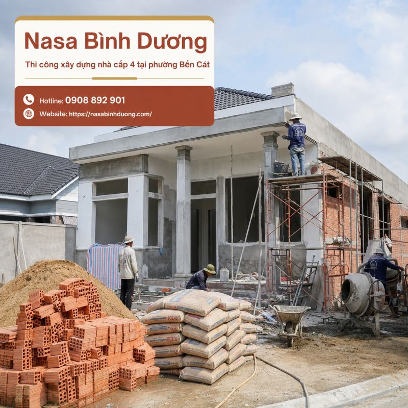 Thi công xây dựng nhà kho, nhà cấp 4 tại phường Bến Cát