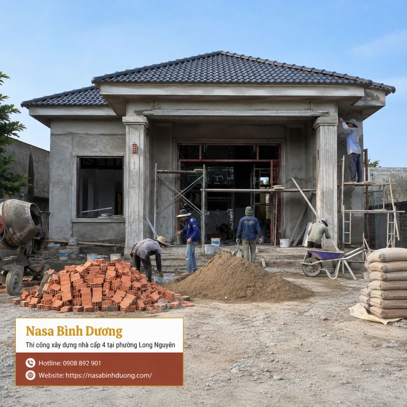 Thi công xây dựng nhà kho, nhà cấp 4 tại phường Long Nguyên