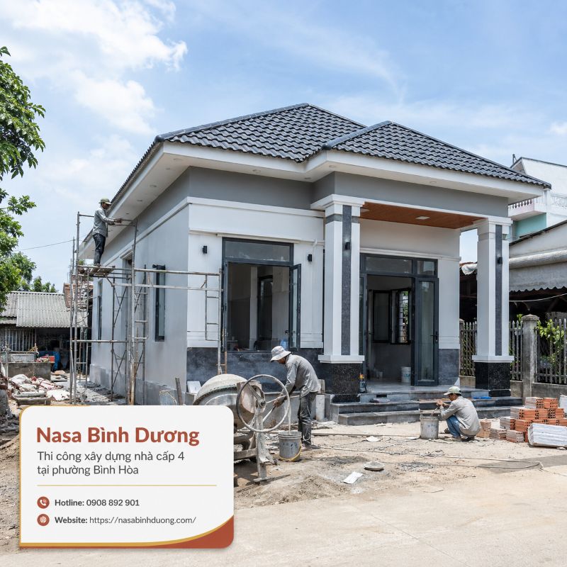 Thi công xây dựng nhà kho, nhà cấp 4 tại phường Bình Hòa