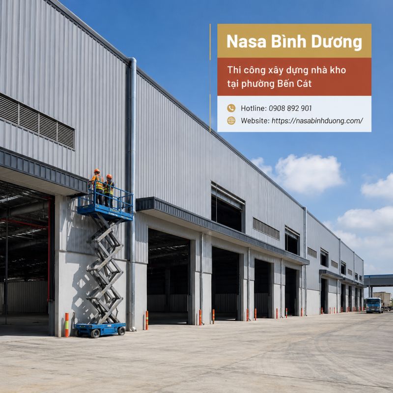 Thi công xây dựng nhà kho, nhà cấp 4 tại phường Bến Cát