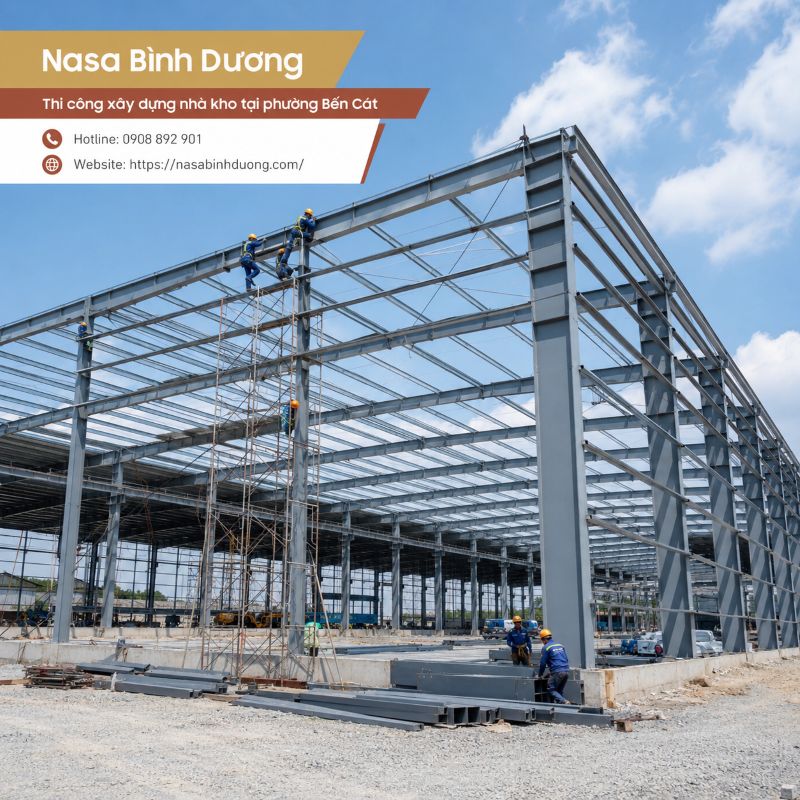Thi công xây dựng nhà kho, nhà cấp 4 tại phường Bến Cát