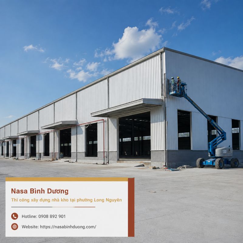 Thi công xây dựng nhà kho, nhà cấp 4 tại phường Long Nguyên