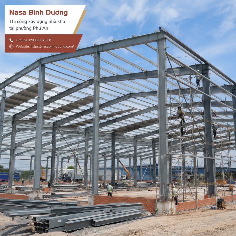 Thi công xây dựng nhà kho, nhà cấp 4 tại phường Phú An