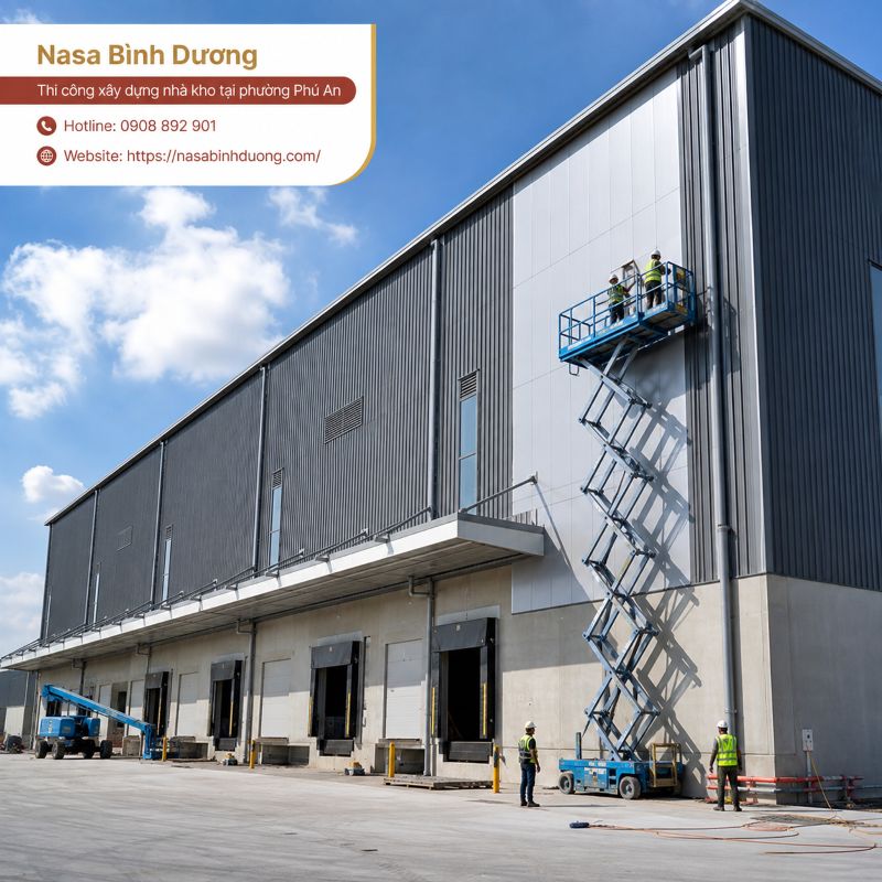 Thi công xây dựng nhà kho, nhà cấp 4 tại phường Phú An