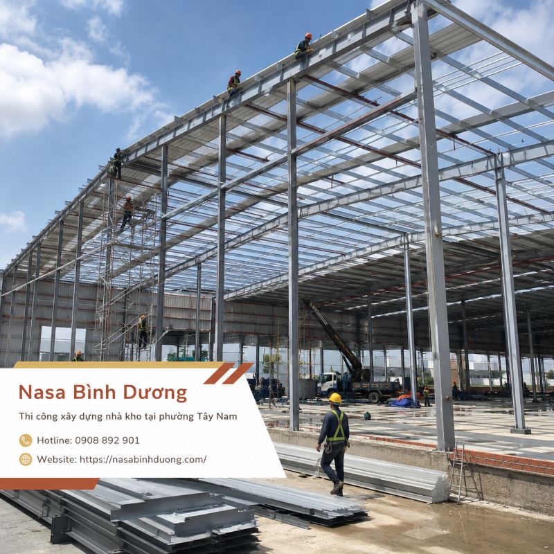 Thi công xây dựng nhà kho, nhà cấp 4 tại phường Tây Nam