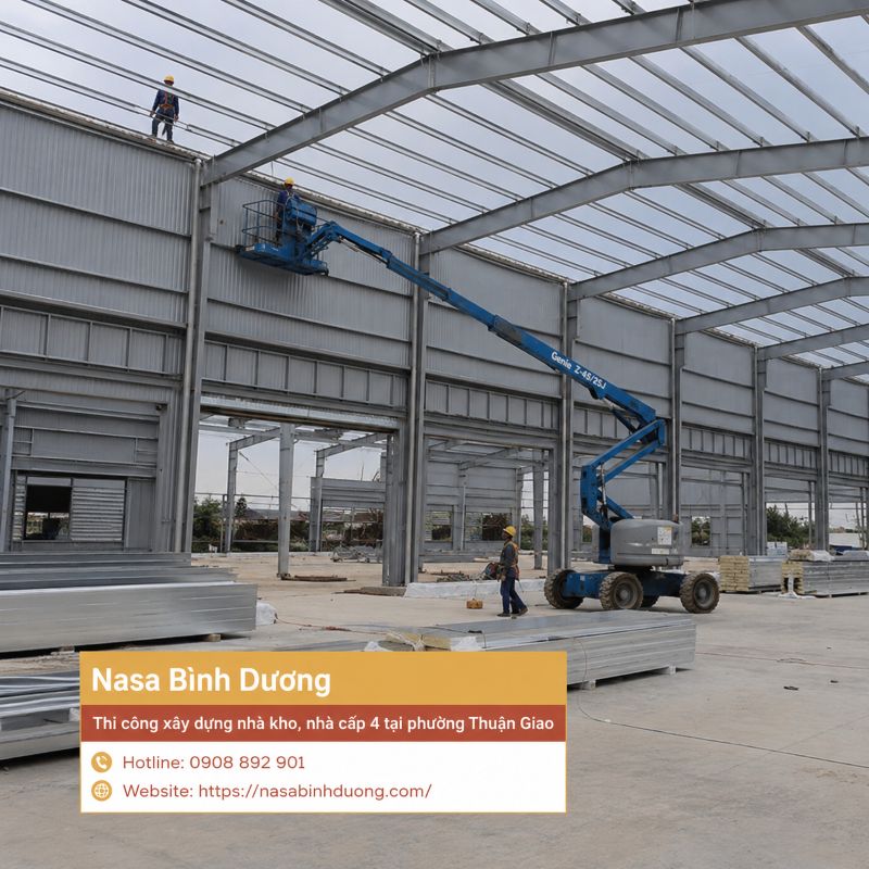 Thi công xây dựng nhà kho, nhà cấp 4 tại phường Thuận Giao