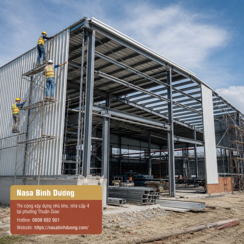 Thi công xây dựng nhà kho, nhà cấp 4 tại phường Thuận Giao