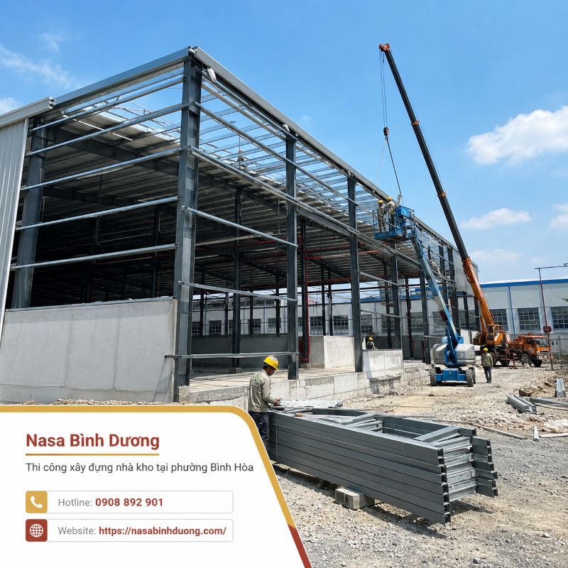 Thi công xây dựng nhà kho, nhà cấp 4 tại phường Bình Hòa