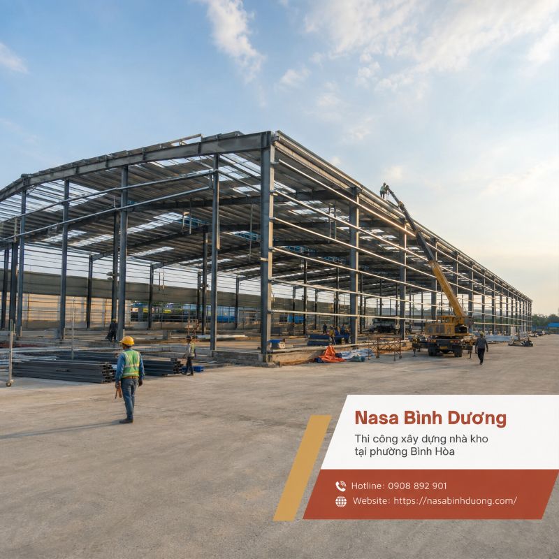 Thi công xây dựng nhà kho, nhà cấp 4 tại phường Bình Hòa