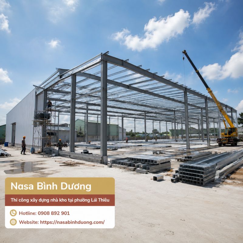 Viết bài Thi công xây dựng nhà kho, nhà cấp 4 tại phường Lái Thiêu