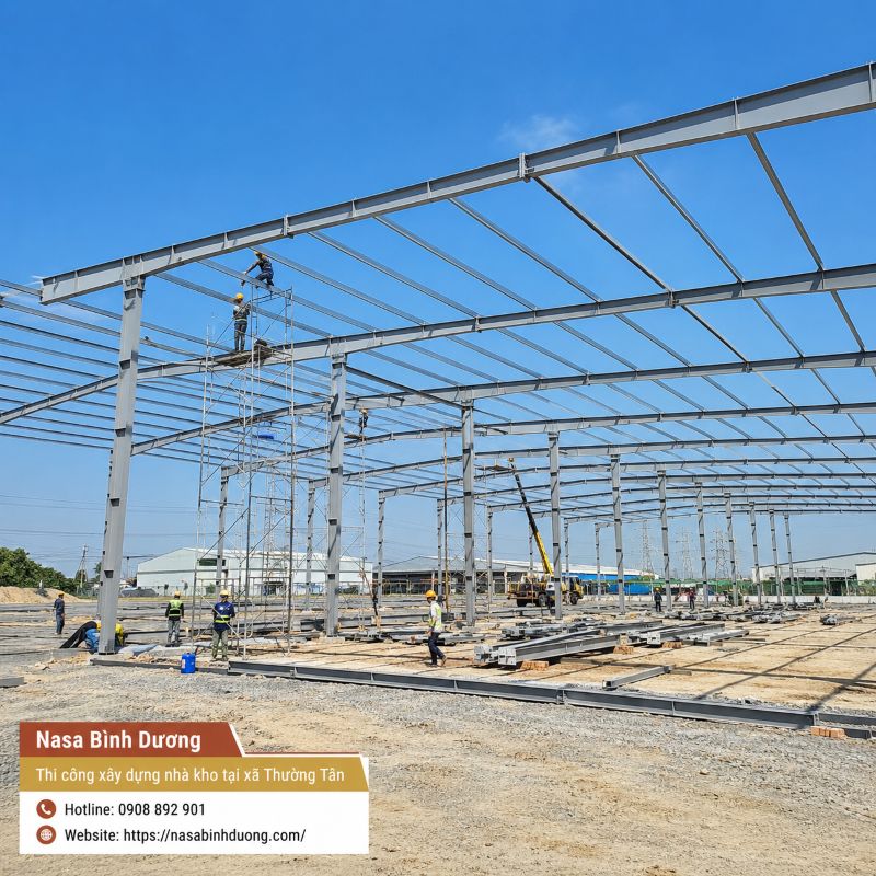 Thi công xây dựng nhà kho, nhà cấp 4 tại xã Thường Tân