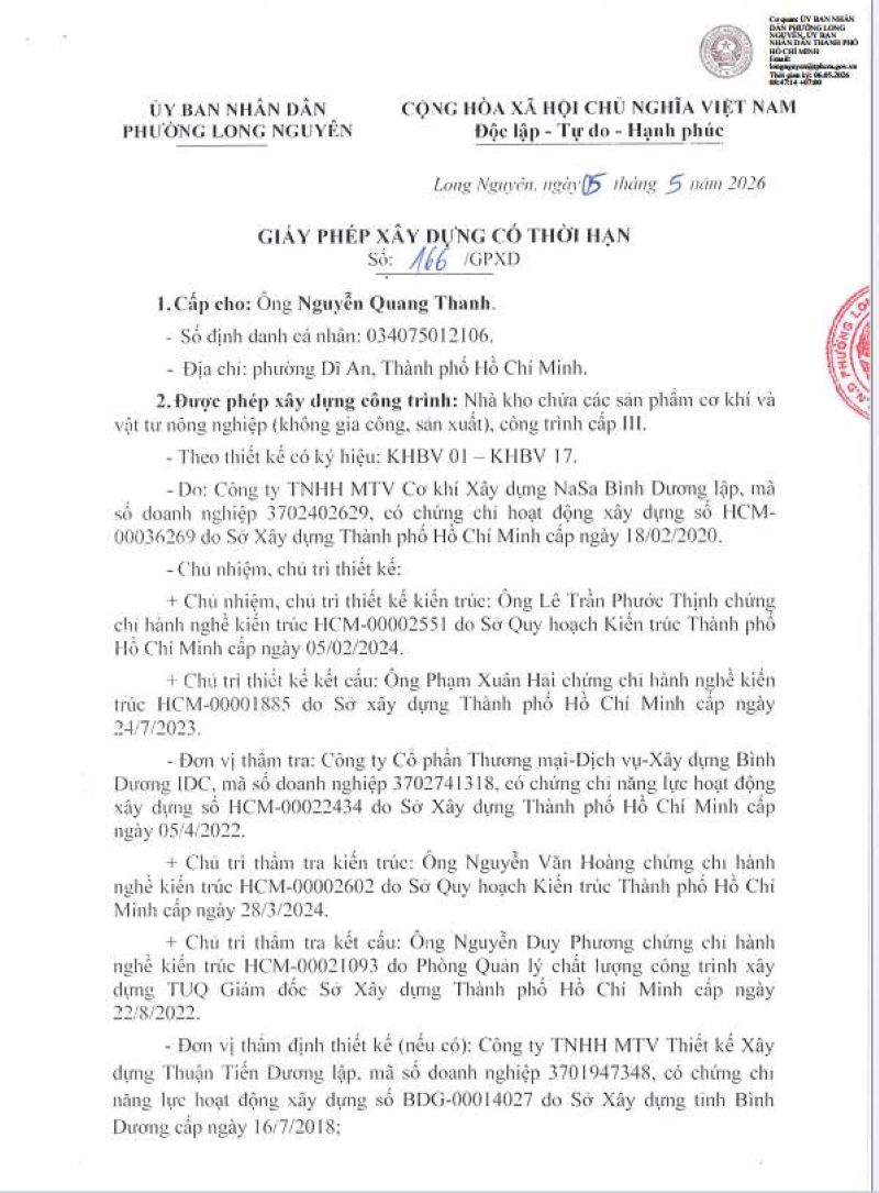 xin phép xây dựng tại phường Long Nguyên
