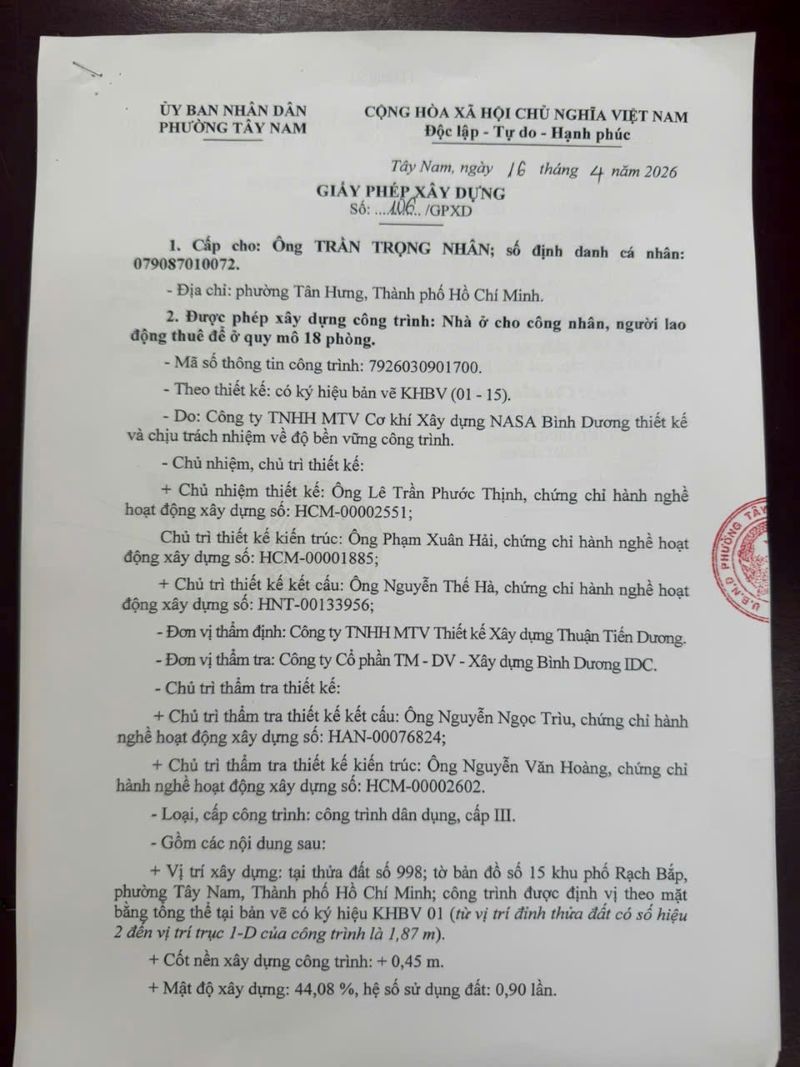 xin phép xây dựng nhà ở cho thuê tại phường Tây Nam – Bình Dương
